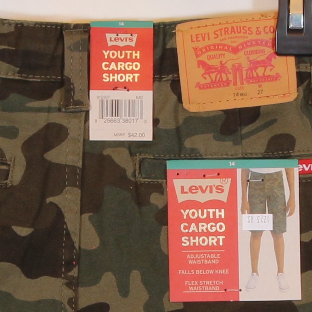 Levi's Youth Green Camouflauge Cargo Shorts Boys Size 14 - Picture 5 of 6